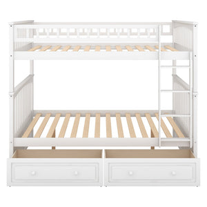 English Elm Full Over Bunk Bed Convertible Pine Frame with Storage Drawers for Kids Rooms White GX000241AAK