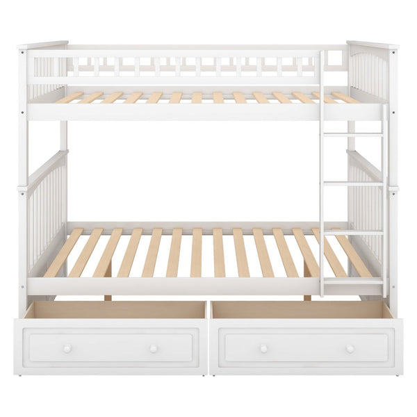 English Elm Full Over Bunk Bed Convertible Pine Frame with Storage Drawers for Kids Rooms White GX000241AAK