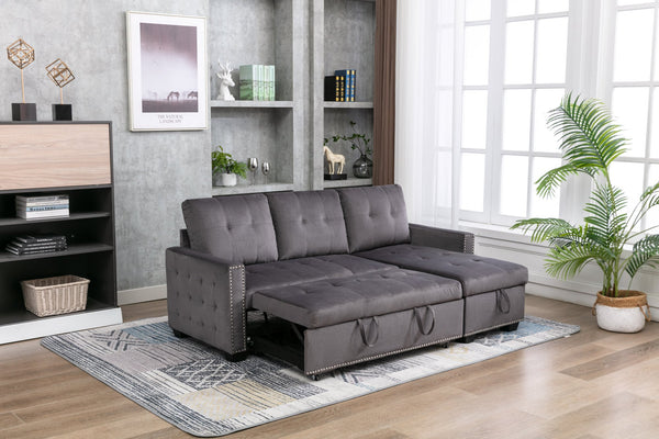 English Elm 77 Reversible 77 Inch Sectional Storage Sleeper Sofa Bed with Pull-Out Guest Bed, Velvet Plush Seating DARK GREY W120343143