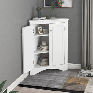 English Elm White Triangle Corner Cabinet with Adjustable Shelves, Modern MDF Freestanding Storage for Kitchen Bath WF291467AAK