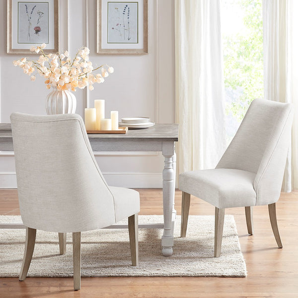 English Elm Upholstered Martha Stewart Winfield dining chair set of 2 — farmhouse reclaimed wood legs, plush foam seats Ivory 25.75 L x 32.75 W x 27.88 H B03548995