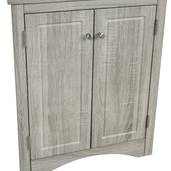 English Elm Oak Triangle Corner Cabinet with Adjustable Shelves, Freestanding Oak Storage for Bathroom & Kitchen WF291467AAL