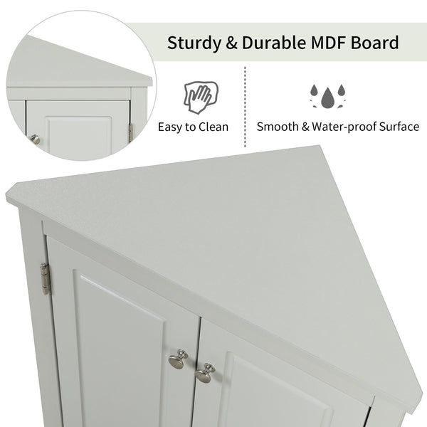 English Elm Grey Triangle Corner Cabinet with Adjustable Shelves, Freestanding Modern MDF Storage for Home WF291467AAE