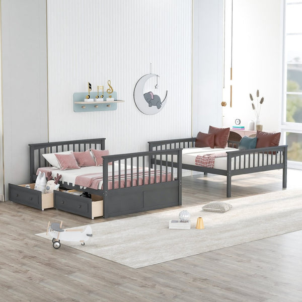 English Elm Full Over Bunk Bed Convertible Pine Frame with Storage Drawers for Kids Rooms GX000241AAE