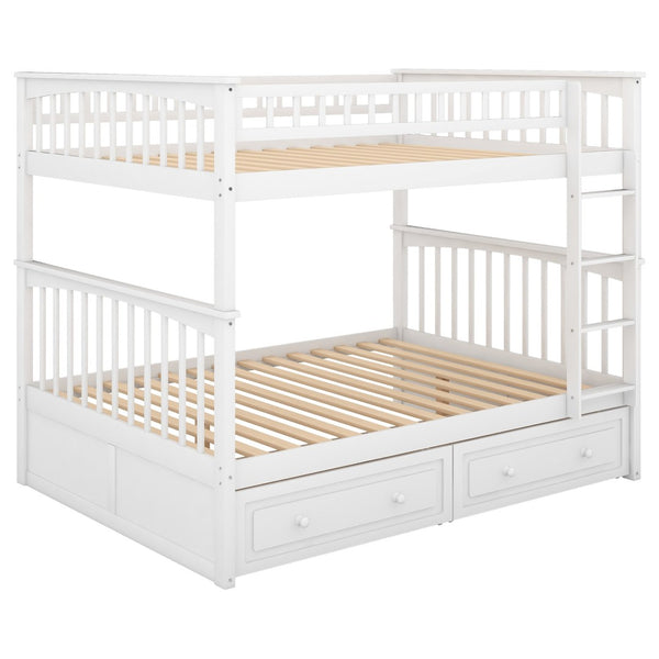 English Elm Full Over Bunk Bed Convertible Pine Frame with Storage Drawers for Kids Rooms White GX000241AAK