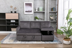 English Elm 77 Reversible 77 Inch Sectional Storage Sleeper Sofa Bed with Pull-Out Guest Bed, Velvet Plush Seating DARK GREY W120343143