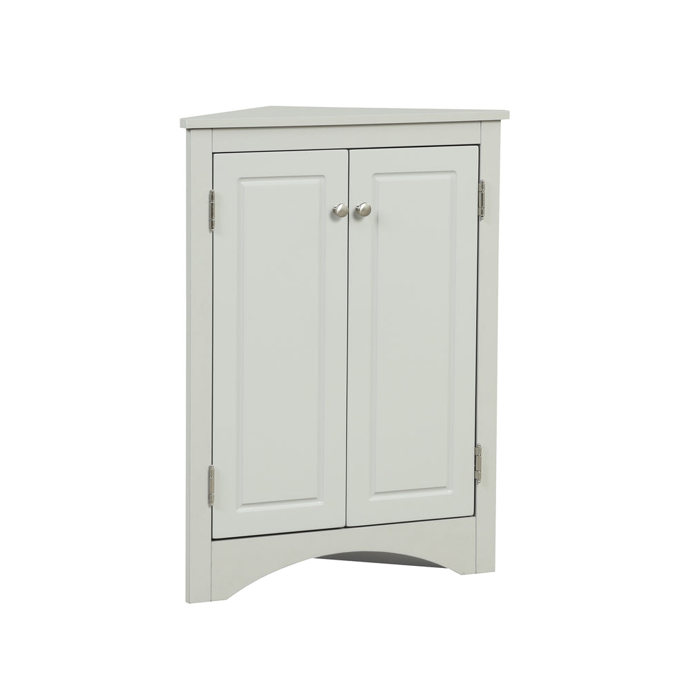 English Elm Grey Triangle Corner Cabinet with Adjustable Shelves, Freestanding Modern MDF Storage for Home WF291467AAE