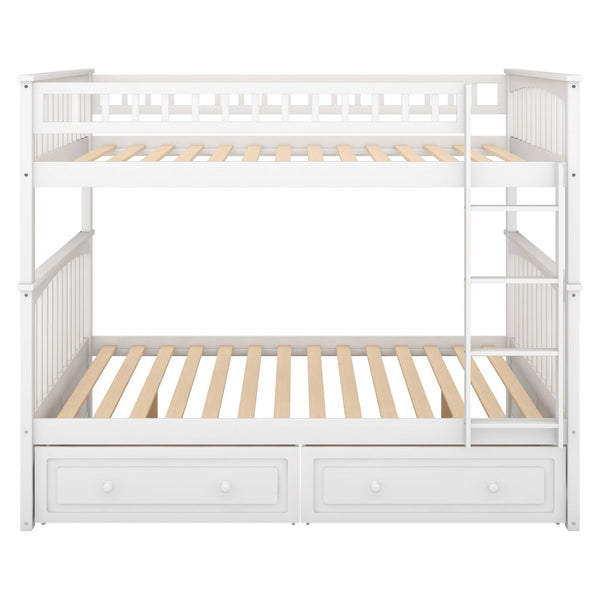 English Elm Full Over Bunk Bed Convertible Pine Frame with Storage Drawers for Kids Rooms White GX000241AAK