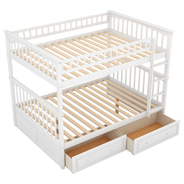 English Elm Full Over Bunk Bed Convertible Pine Frame with Storage Drawers for Kids Rooms White GX000241AAK