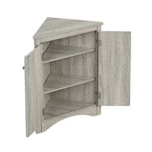 English Elm Oak Triangle Corner Cabinet with Adjustable Shelves, Freestanding Oak Storage for Bathroom & Kitchen WF291467AAL