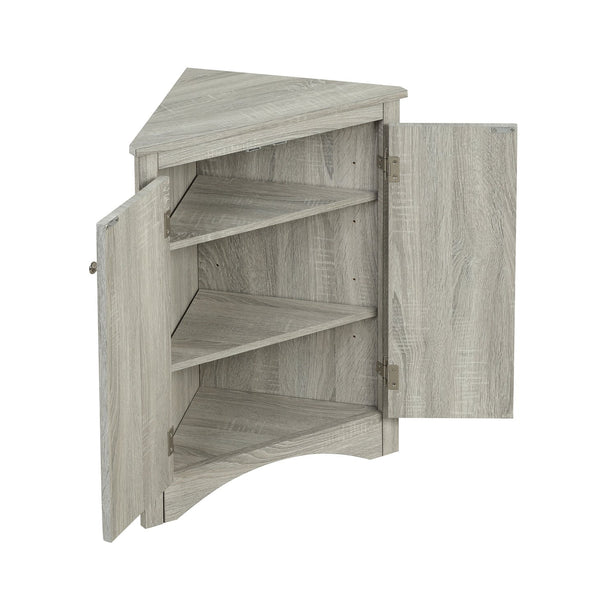 English Elm Oak Triangle Corner Cabinet with Adjustable Shelves, Freestanding Oak Storage for Bathroom & Kitchen WF291467AAL