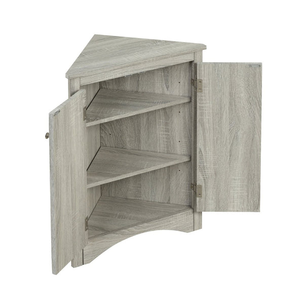 English Elm Oak Corner Floor Cabinet Triangular Freestanding Storage with Adjustable Interior Shelves N725P334664L