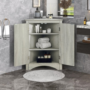 English Elm Oak Corner Floor Cabinet Triangular Freestanding Storage with Adjustable Interior Shelves N725P334664L
