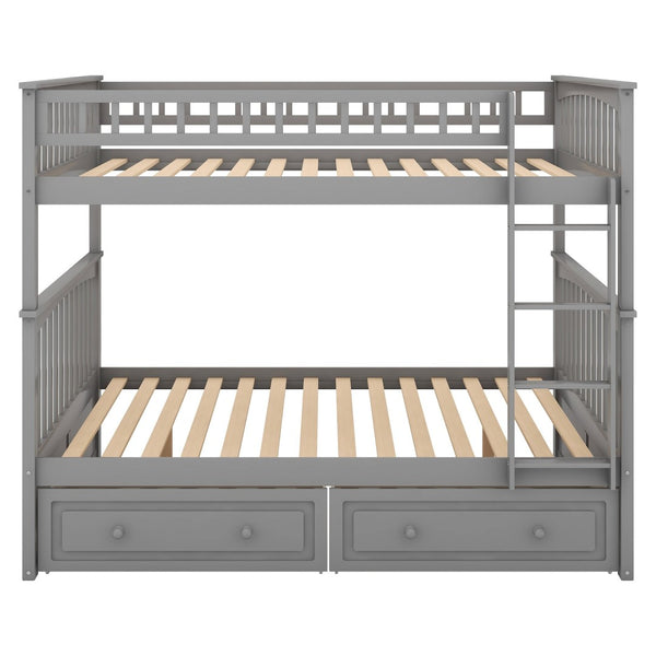 English Elm Full Over Bunk Bed Convertible Pine Frame with Storage Drawers for Kids Rooms GX000241AAE