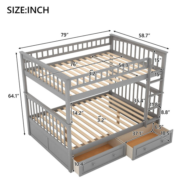 English Elm Full Over Bunk Bed Convertible Pine Frame with Storage Drawers for Kids Rooms GX000241AAE