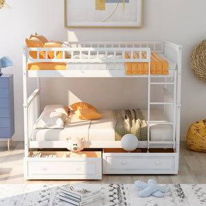 English Elm Full Over Bunk Bed Convertible Pine Frame with Storage Drawers for Kids Rooms White GX000241AAK