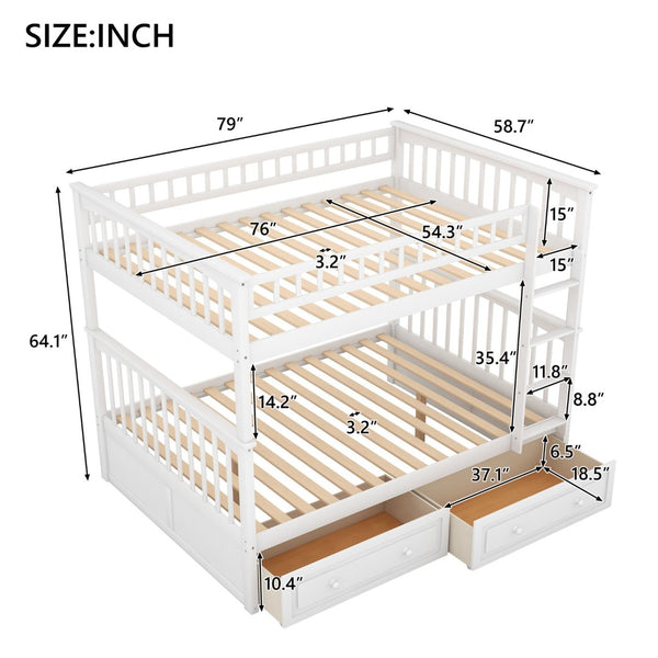 English Elm Full Over Bunk Bed Convertible Pine Frame with Storage Drawers for Kids Rooms White GX000241AAK