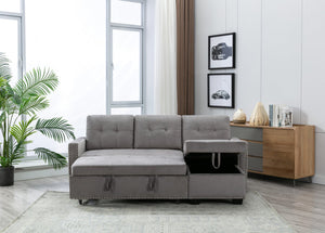 English Elm 77 Reversible 77 Inch Sectional Storage Sleeper Sofa Bed with Pull-Out Guest Bed, Velvet Plush Seating LIGHT GREY W120343142