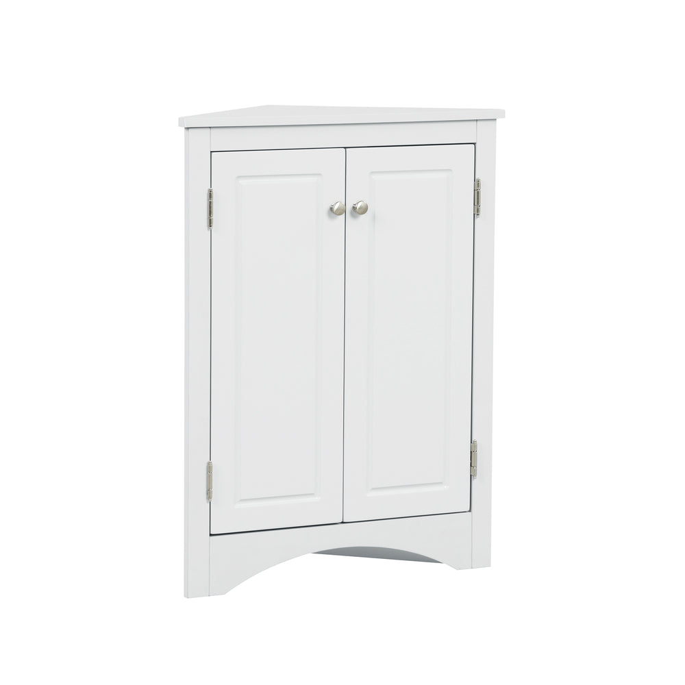 English Elm White Triangle Corner Cabinet with Adjustable Shelves, Modern MDF Freestanding Storage for Kitchen Bath WF291467AAK