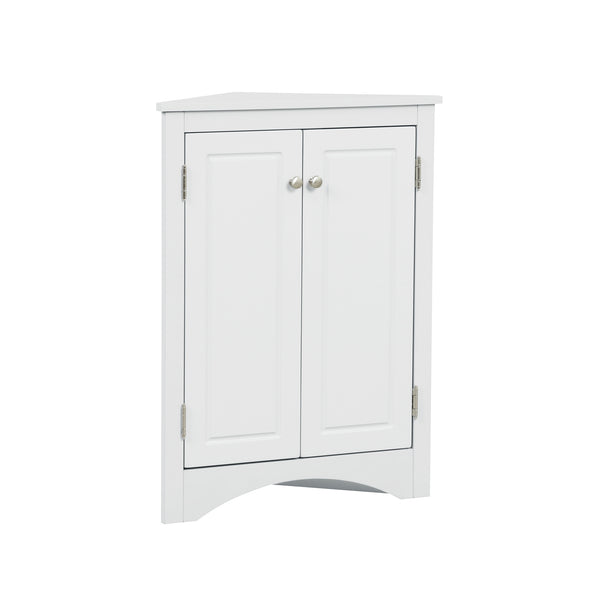 English Elm White Triangle Corner Cabinet with Adjustable Shelves, Modern MDF Freestanding Storage for Kitchen Bath WF291467AAK
