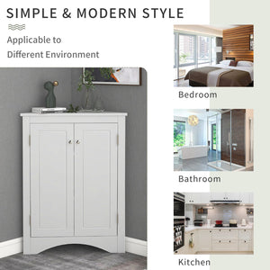 English Elm White Triangle Corner Cabinet with Adjustable Shelves, Modern MDF Freestanding Storage for Kitchen Bath WF291467AAK