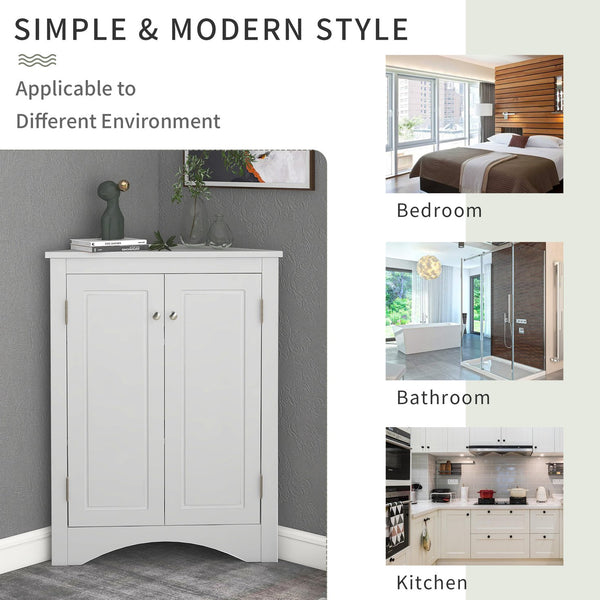 English Elm White Triangle Corner Cabinet with Adjustable Shelves, Modern MDF Freestanding Storage for Kitchen Bath WF291467AAK