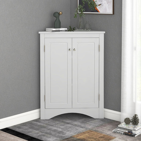 English Elm White Triangle Corner Cabinet with Adjustable Shelves, Modern MDF Freestanding Storage for Kitchen Bath WF291467AAK