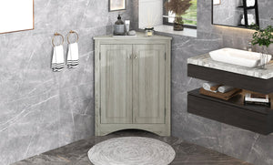 English Elm Oak Triangle Corner Cabinet with Adjustable Shelves, Freestanding Oak Storage for Bathroom & Kitchen WF291467AAL