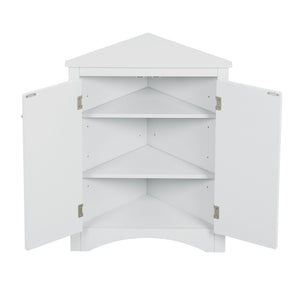 English Elm White Triangle Corner Cabinet with Adjustable Shelves, Modern MDF Freestanding Storage for Kitchen Bath WF291467AAK