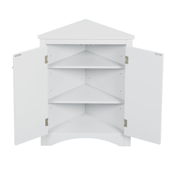 English Elm White Triangle Corner Cabinet with Adjustable Shelves, Modern MDF Freestanding Storage for Kitchen Bath WF291467AAK
