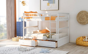 English Elm Full Over Bunk Bed Convertible Pine Frame with Storage Drawers for Kids Rooms White GX000241AAK