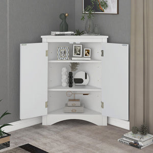 English Elm White Triangle Corner Cabinet with Adjustable Shelves, Modern MDF Freestanding Storage for Kitchen Bath WF291467AAK