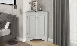 English Elm Grey Triangle Corner Cabinet with Adjustable Shelves, Freestanding Modern MDF Storage for Home WF291467AAE