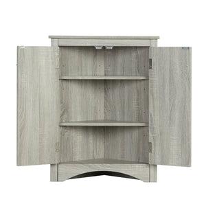 English Elm Oak Triangle Corner Cabinet with Adjustable Shelves, Freestanding Oak Storage for Bathroom & Kitchen WF291467AAL