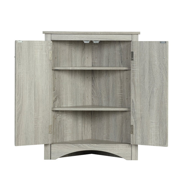 English Elm Oak Triangle Corner Cabinet with Adjustable Shelves, Freestanding Oak Storage for Bathroom & Kitchen WF291467AAL