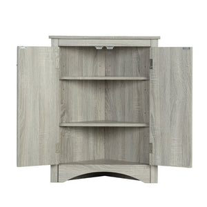 English Elm Oak Corner Floor Cabinet Triangular Freestanding Storage with Adjustable Interior Shelves N725P334664L