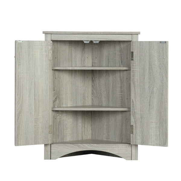 English Elm Oak Corner Floor Cabinet Triangular Freestanding Storage with Adjustable Interior Shelves N725P334664L