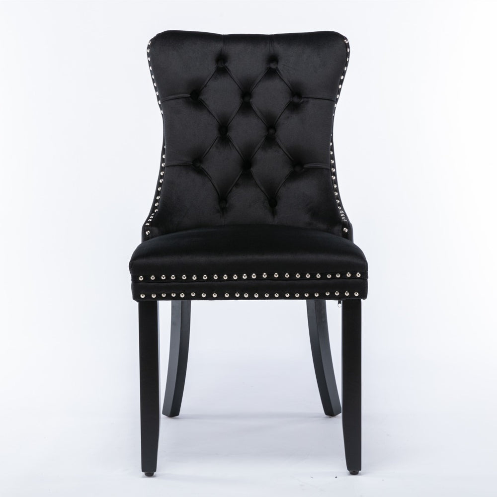 English Elm A&a Velvet Upholstered Dining Chair Tufted High Back Nailhead Trim Solid Wood W1143P452838