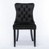 Modern Tufted Velvet Dining Chair Set, Black with Wood Legs & Nailhead Trim - Nikki Collection, SW2001BK