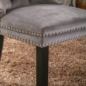 English Elm Nikki Velvet Dining Chairs Set of Two Tufted Nailhead Solid Wood Legs Formal Gray W114381117