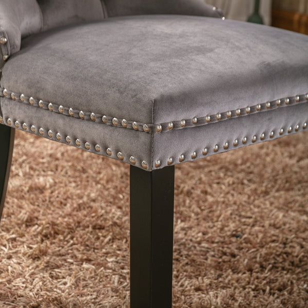 English Elm Nikki Velvet Dining Chairs Set of Two Tufted Nailhead Solid Wood Legs Formal Gray W114381117