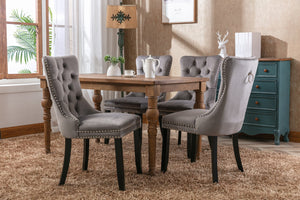 English Elm Nikki Velvet Dining Chairs Set of Two Tufted Nailhead Solid Wood Legs Formal Gray W114381117