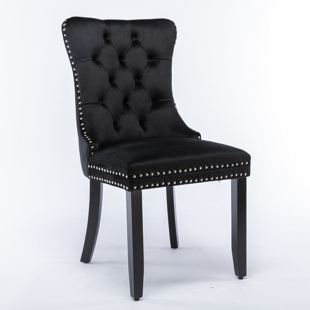 English Elm A&a Velvet Upholstered Dining Chair Tufted High Back Nailhead Trim Solid Wood W1143P452838