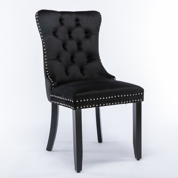 English Elm A&a Velvet Upholstered Dining Chair Tufted High Back Nailhead Trim Solid Wood W1143P452838