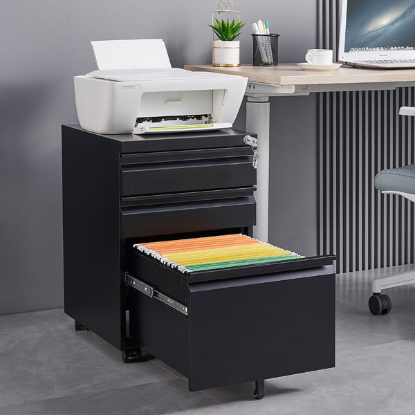 English Elm [installation Required] Locking 3-drawer Metal Filing Cabinet on Casters for Home Office W1247P289796
