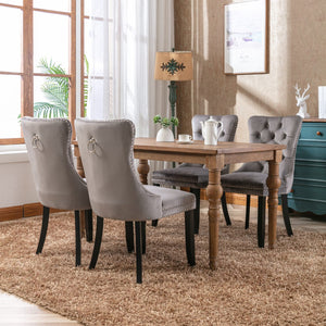English Elm Nikki Velvet Dining Chairs Set of Two Tufted Nailhead Solid Wood Legs Formal Gray W114381117