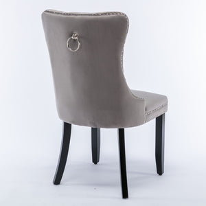 English Elm Nikki Velvet Dining Chairs Set of Two Tufted Nailhead Solid Wood Legs Formal Gray W114381117