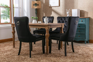 English Elm Nikki Velvet Dining Chairs Set of Two Tufted Nailhead Solid Wood Legs Formal Black W114381115