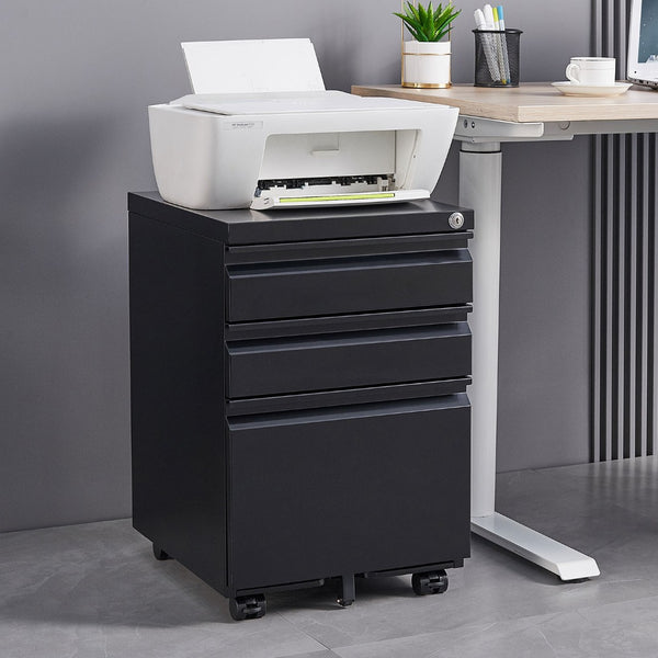 English Elm [installation Required] Locking 3-drawer Metal Filing Cabinet on Casters for Home Office W1247P289796