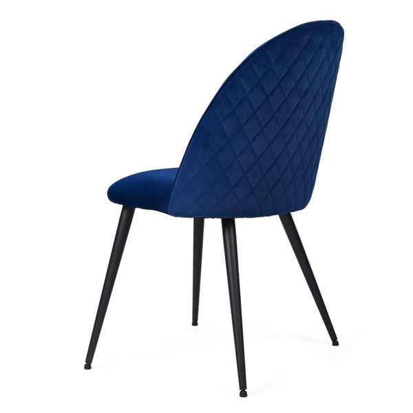 English Elm Dining Chair Set of 4 Navy Velvet Upholstered with Matte Black Metal Legs Modern W116459159